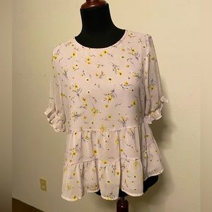 Paper Crane Purple Flowy Peplum Top ft Flowers - L